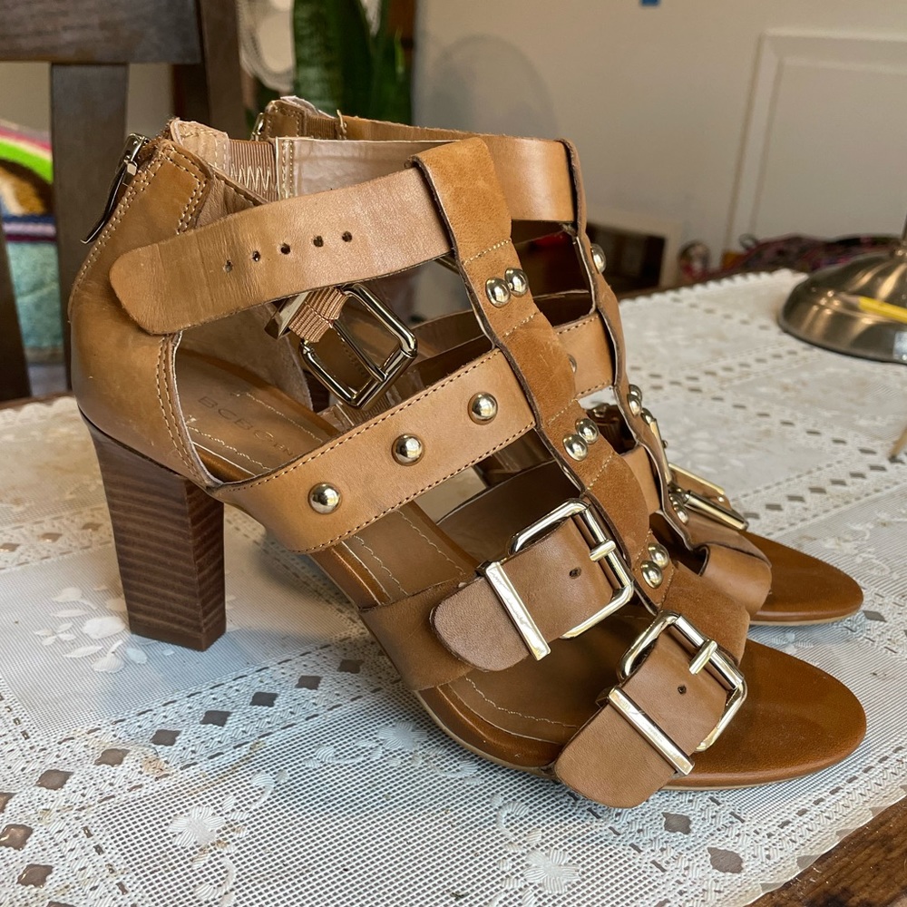 BCBGeneration Fizzy Brown Leather Heeled Gladiator Sandals